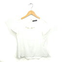 【中古】クイーンズコート QUEENS COURT カットソー Tシャツ ボートネック ビーズ装飾 透け感 半袖 2 アイボリー 白 /TT24 レディース 【...