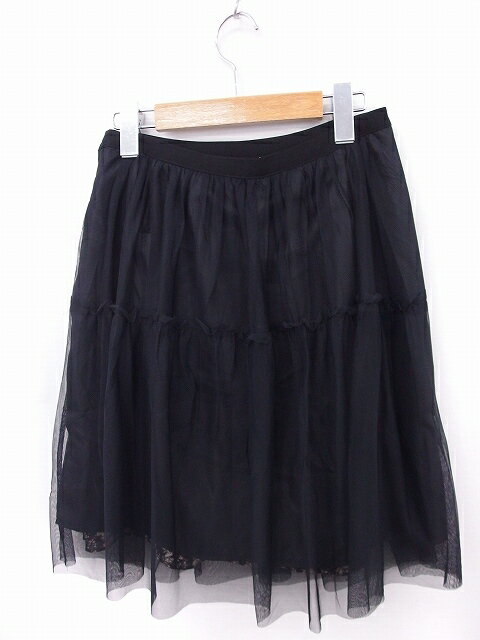 【中古】Lade ABAHOUSE スカート リバーシブル チュール 花柄 ギャザー ひざ丈 36 ブラック 黒 /FT41 レディース 【ベクトル 古着】 200228 ブランド古着ベクトルプレミアム店