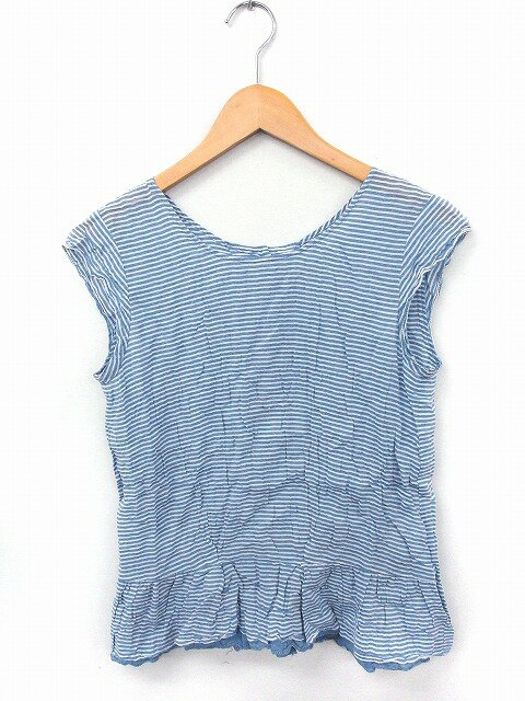 【中古】ビームスライツ BEAMS Lights シャツ ブラウス ボーダー 丸首 フレンチスリーブ 綿 38 ライトブルー /FT36 レディース 【ベクトル 古着】 200228 ブランド古着ベクトルプレミアム店