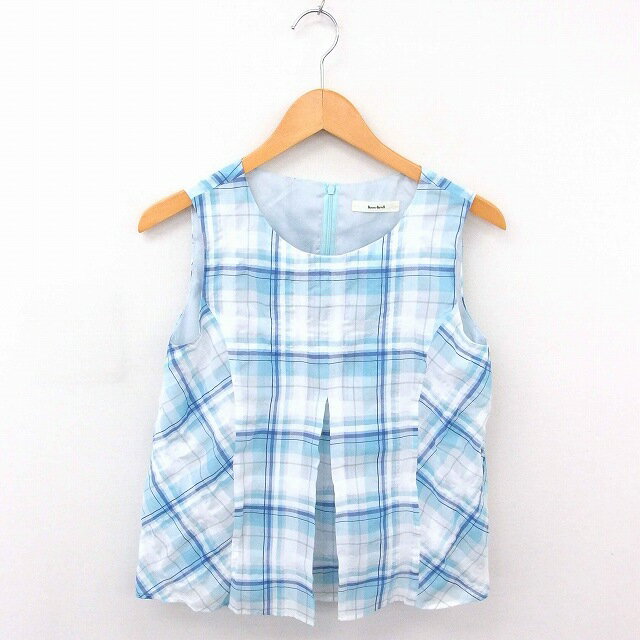【中古】バナーバレット Banner Barrett カットソー チェック 丸首 薄手 ノースリーブ 38 水色 白 ライトブルー ホワイト /TT31 レディース 【ベクトル 古着】 200307 ブランド古着ベクトルプレミアム店