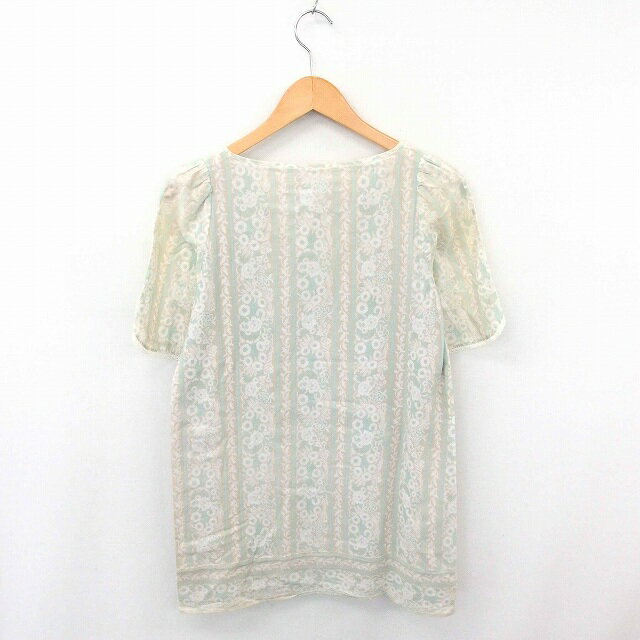 【中古】バナーバレット Banner Barrett ワンピース ひざ丈 花柄 レース プルオーバー 半袖 38 薄茶 薄緑 ベージュ グリーン /TT28 レディース 【ベクトル 古着】 200311 ブランド古着ベクトルプレミアム店