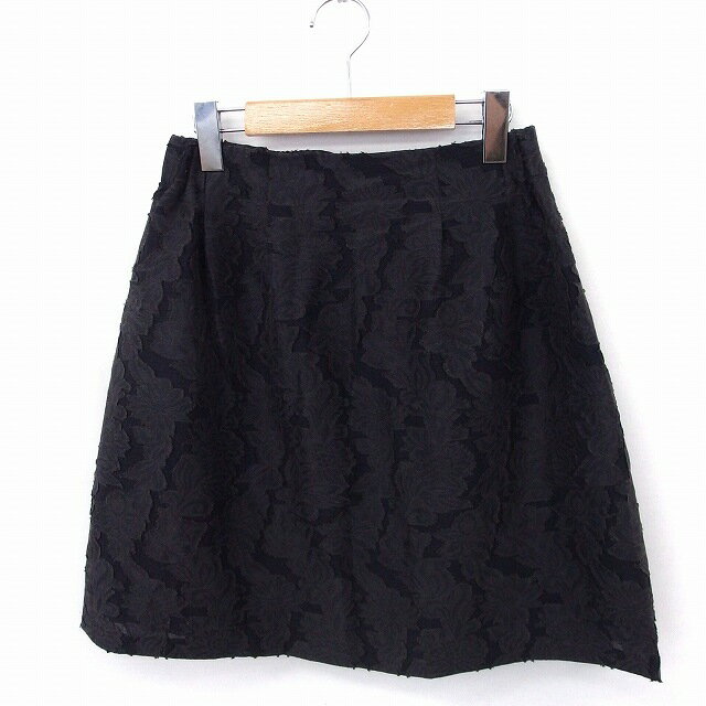 【中古】ボンメルスリー BON MERCERIE スカート 総柄 フレア ミニ ジップ 36 ブラック 黒 /FT39 レディース 【ベクトル 古着】 200502 ブランド古着ベクトルプレミアム店