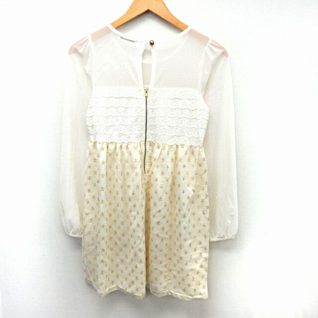 【中古】ジュエティ jouetie チュニック カットソー 長袖 フレア レース 星柄 デコルテレース M ホワイト /ST1 レディース 【ベクトル 古着】 200427 ブランド古着ベクトルプレミアム店