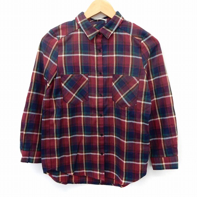 【中古】アーバンリサーチ URBAN RESEARCH シャツ チェック 長袖 ポケット ステンカラー FREE ワイン /ST12 レディース 【ベクトル 古着】 200321 ブランド古着ベクトルプレミアム店