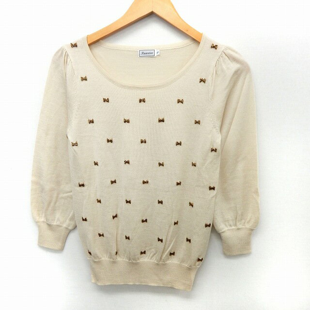 【中古】アナトリエ ANATELIER ニット セーター 長袖 リボン 装飾 リブ袖 ボートネック 38 ベージュ /ST27 レディース 【ベクトル 古着】 200320 ブランド古着ベクトルプレミアム店ブランドアナトリエ ANATELI...