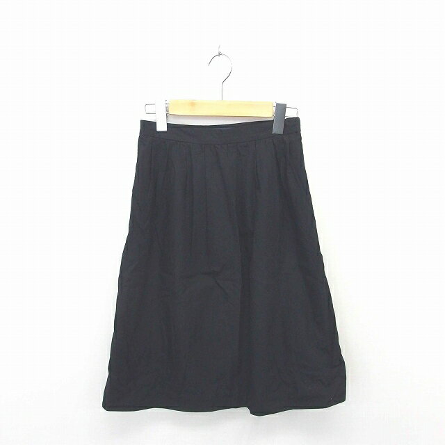 【中古】イエナ スローブ IENA SLOBE スカート フレア 膝下丈 薄手 無地 シンプル 綿 コットン 36 黒 ブラック /TT34 レディース 【ベ..
