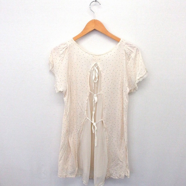 【中古】フランシュリッペ franche lippee チュニック リボン レース Uネック 半袖 綿 M ベージュ /FT25 レディース 【ベクトル 古着】 200527 ブランド古着ベクトルプレミアム店