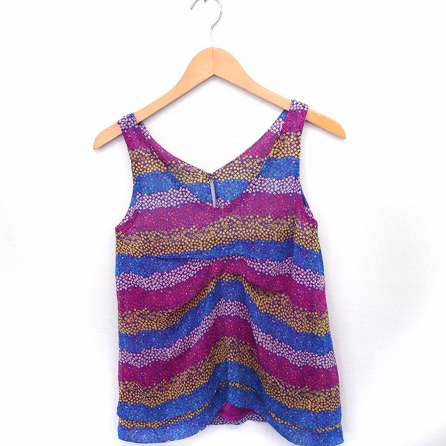 【中古】ロデオクラウンズ Rodeo Crowns シャツ ブラウス 花柄 ドレープ Vネック ノースリーブ S ピンク ブルー 青 /FT6 レディース 【ベクトル 古着】 200617 ブランド古着ベクトルプレミアム店