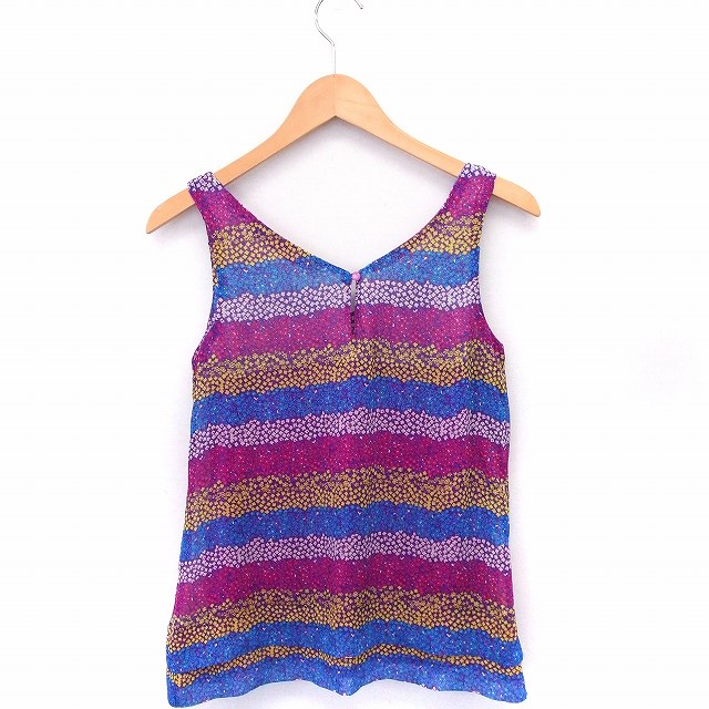 【中古】ロデオクラウンズ Rodeo Crowns シャツ ブラウス 花柄 ドレープ Vネック ノースリーブ S ピンク ブルー 青 /FT6 レディース 【ベクトル 古着】 200617 ブランド古着ベクトルプレミアム店