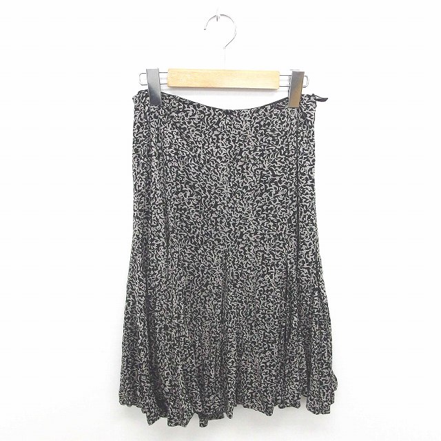 【中古】ストロベリーフィールズ STRAWBERRY-FIELDS スカート フレア 膝下丈 総柄 サイドジップ シルク混 グレー ブラック 灰 黒 /TT51 レディース 【ベクトル 古着】 200516 ブランド古着ベクトルプレミアム店