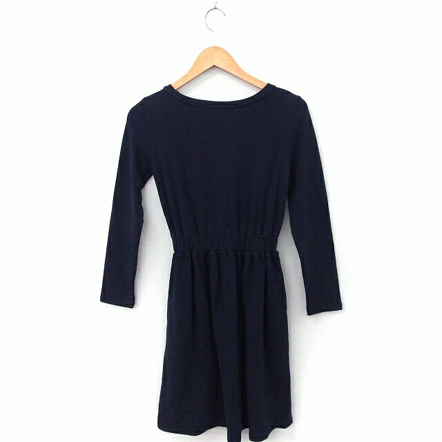 【中古】カージュ Khaju ワンピース 胸ポケット 丸首 長袖 ロング 無地 シンプル 綿 ネイビー 紺 /FT35 レディース 【ベクトル 古着】 200515 ブランド古着ベクトルプレミアム店