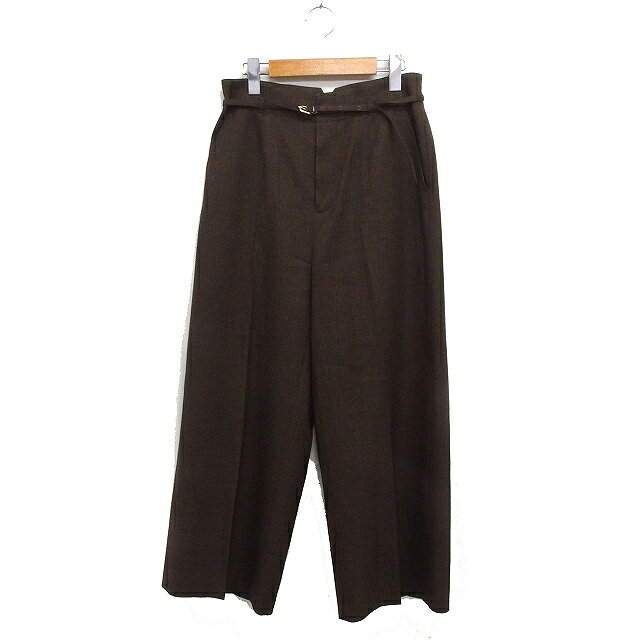 【中古】グリーンレーベルリラクシング ユナイテッドアローズ green label relaxing ワイドパンツ センタープレス ベルト 無地 38 ブラ..