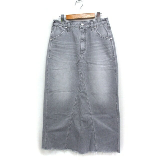 【中古】ラングラー WRANGLER デニム タイトスカート ロング丈 スリット 切りっぱなし 色あせ加工 38 ライトグレー /FT40 レディース 【ベクトル 古着】 250502
