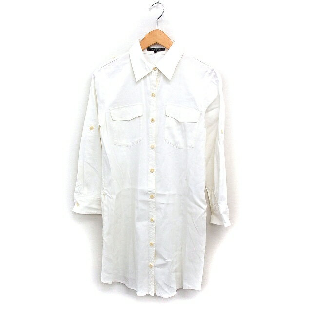 【中古】セオリー Theory ミリタリー シャツ ワンピース 長袖 ひざ丈 無地 リネン 麻 2 オフホワイト ..