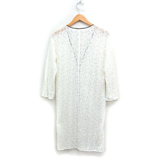 【中古】ビッキー VICKY レース ロング カーディガン Vネック 切替フェイクレザー 1 オフホワイト 白 /FT38 レディース 【ベクトル 古着】 250507