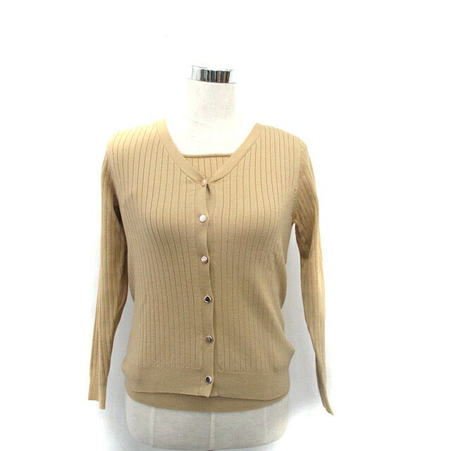 【中古】アプワイザーリッシェ Apuweiser-riche アンサンブルニット ニット 七分袖 カーディガン 長袖 Vネック シンプル 2 ベージュ /KT6 レディース 【ベクトル 古着】 250512