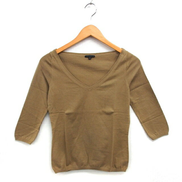 V-Neck - 【中古】セオリー Theory Vネック ニット セーター コットン混 カシミヤ混 リブ ハイゲージ 七分袖 2 キャメル /NT6 レディース 【ベクトル 古着】 250512