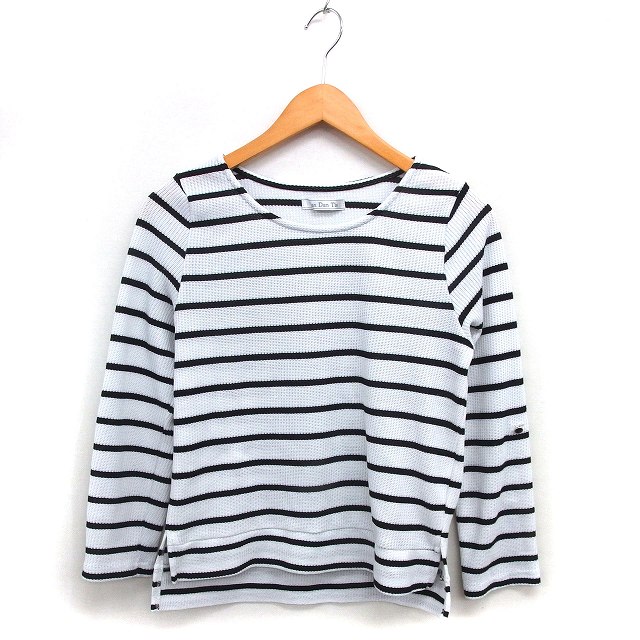 【中古】ラックスダンティア Lax Dan Tia ボーダー ニット カットソー スリット ボートネック 透け感 長袖 M 白 ホワイト /NT4 レディース 【ベクトル 古着】 250512