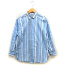 【中古】プラステ PLST ストライプ シャツ ブラウス ステンカラー 比翼仕立て コットン 綿 スリット 長袖 S ライトブルー /NT26 レディース 【ベクトル 古着】 250512(4)