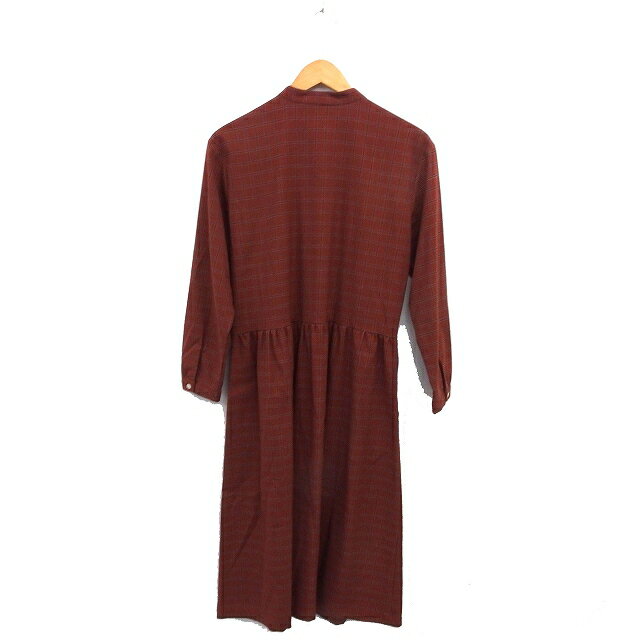 【中古】マックレガー マクレガー McGREGOR シャツワンピース フレア ロング チェック スモールカラー ギャザー 長袖 M 茶 ブラウン /NT8 レディース 【ベクトル 古着】 250514