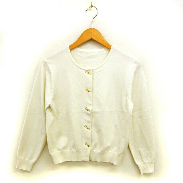 【中古】ストロベリーフィールズ STRAWBERRY-FIELDS カーディガン ニット クロップド リブ ハイゲージ スナップボタン 長袖 オフホワイト /NT34 レディース 【ベクトル 古着】 250514
