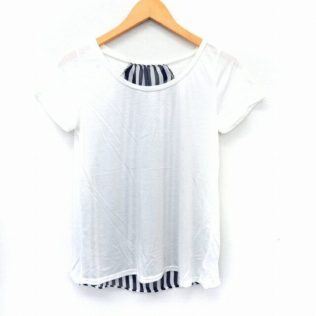 【中古】ビーミングバイビームス B:MING LIFE STORE by BEAMS カットソー Tシャツ 半袖 切替 ストライプ バックリボン ONE SIZE ホワイト /ST37 レディース 【ベクトル 古着】 210709