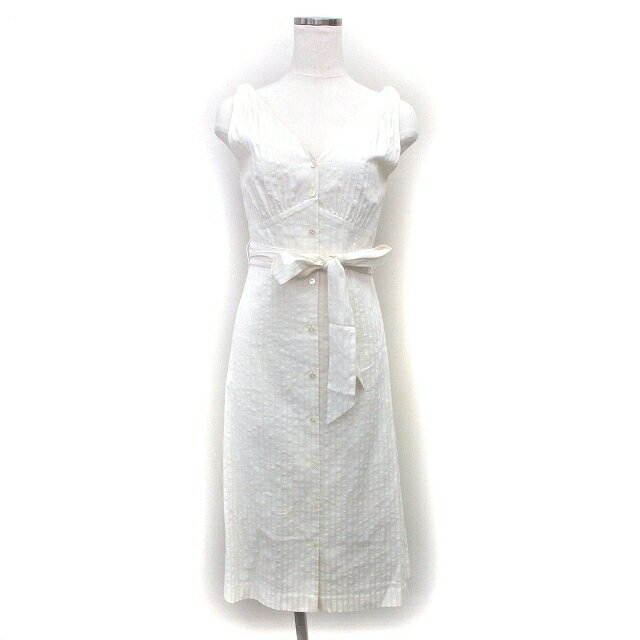 【中古】ユナイテッドアローズ UNITED ARROWS ワンピース フレア ロング ストライプ コットン フロントボタン ノースリーブ 36 オフホワイト /NT29 レディース 【ベクトル 古着】 250516