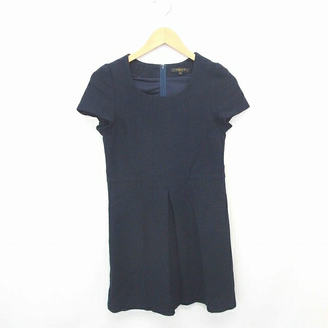 【中古】ラピスルーチェパービームス LAPIS LUCE PER BEAMS ワンピース 膝下丈 プルオーバー 丸首 バックジップ 丸首 綿 半袖 36 紺 ネイビー /TT21 レディース 【ベクトル 古着】 200919 ブランド古着ベクトルプレミアム店