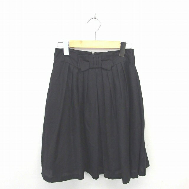 【中古】デビュー ド フィオレ Debut de Fiore スカート フレア ひざ丈 リボン バックジップ 36 黒 ブラック /TT27 レディース 【ベクトル 古着】 200910 ブランド古着ベクトルプレミアム店