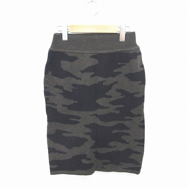 【中古】B&Y ユナイテッドアローズ BEAUTY&YOUTH ビューティー&ユース スカート タイト ニット 膝下丈 迷彩 カモフラ ウール カーキ ブラック 緑 黒 /TT10 レディース 【ベクトル 古着】 200807 ブランド古着ベクトルプレミアム店