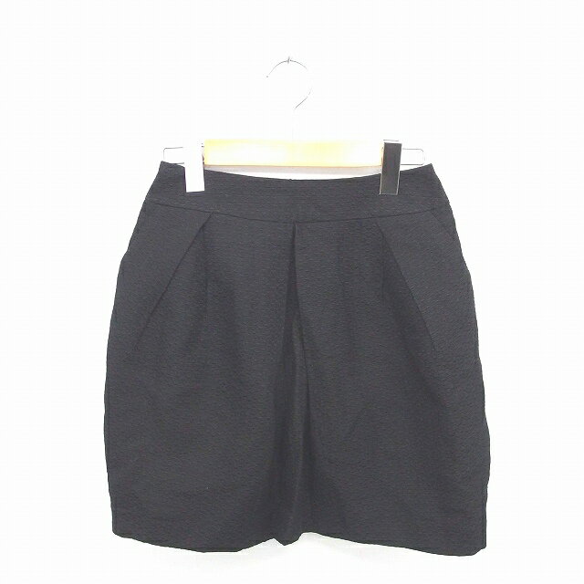 【中古】ランバンオンブルー LANVIN en Bleu スカート タイト ミニ 無地 シンプル バックジップ 綿 コットン シルク混 36 黒 ブラック /TT44 レディース 【ベクトル 古着】 200810 ブランド古着ベクトルプレミアム店