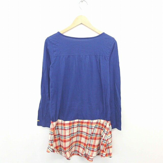 【中古】エックスガール ネクストステージ X-GIRL next stage ワンピース ひざ丈 プルオーバー バイカラー チェック ロゴ刺繍 長袖 M 紺 ネイビー /TT18 レディース 【ベクトル 古着】 200817 ブランド古着ベクトルプレミアム店