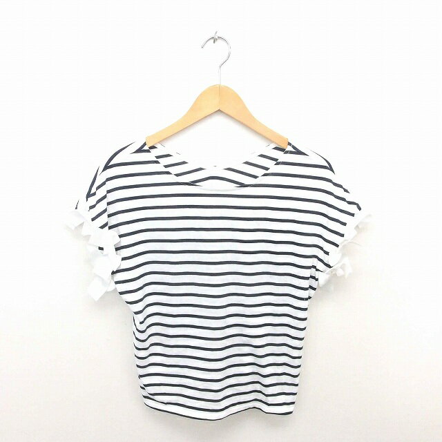 Rakuten - 【中古】natural couture カットソー Tシャツ クルーネック ボーダー リボン 綿 コットン 半袖 白 紺 ホワイト ネイビー /TT15 レディース 【ベクトル 古着】 200822 ブランド古着ベクトルプレミアム店