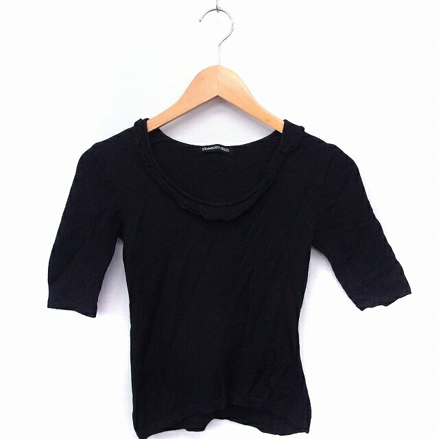 【中古】ストロベリーフィールズ STRAWBERRY-FIELDS ニット セーター 丸首 五分袖 ラメ混 ブラック 黒 /FT19 レディース 【ベクトル 古着】 200903 ブランド古着ベクトルプレミアム店