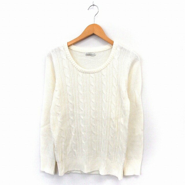 【中古】TM-PARTY ニット セーターケーブルニット 長袖 リブ袖 Uネック M ホワイト /ST12 レディース ..