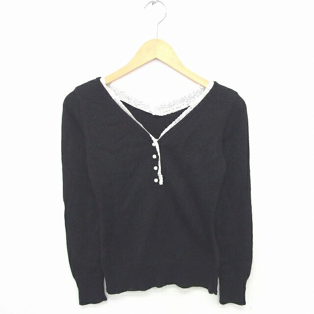 【中古】リンクイットオール LINK IT ALL ニット セーター ハーフボタン レース ラメ アンゴラ混 長袖 38 黒 ブラック /TT19 レディース 【ベクトル 古着】 201028 ブランド古着ベクトルプレミアム店(4)