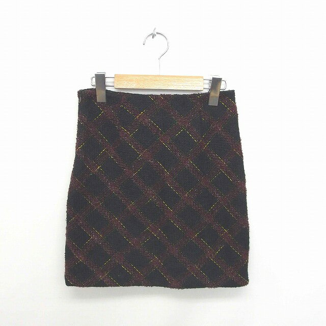 【中古】スピーガ SPIGA スカート タイト ミニ チェック ラメ 綿 コットン S 黒 赤紫 ブラック ワインレッド /TT43 レディース 【ベクトル 古着】 201017 ブランド古着ベクトルプレミアム店