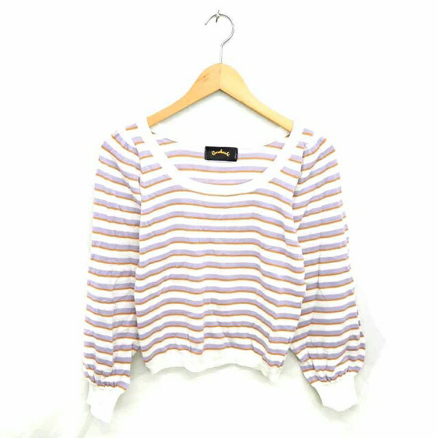 【中古】オメカシ omekashi カットソー ニット ボーダー 丸首 薄手 長袖 F アイボリー パープル 紫 /TT31 レディース 【ベクトル 古着】 211118(4.0)