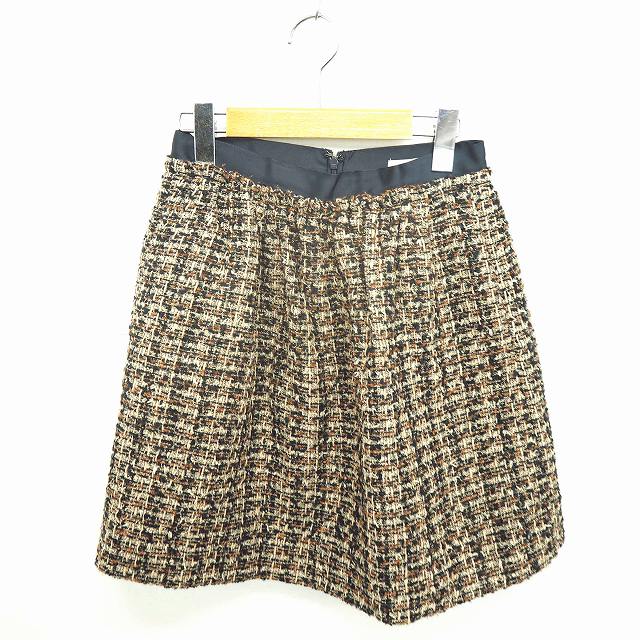 【中古】ロペピクニック ROPE Picnic スカート フレア ひざ丈 総柄 バックジップ ウール混 綿 コットン 36 薄茶 黒 ベージュ ブラック /TT24 レディース 【ベクトル 古着】 201125 ブランド古着ベクトルプレミアム店