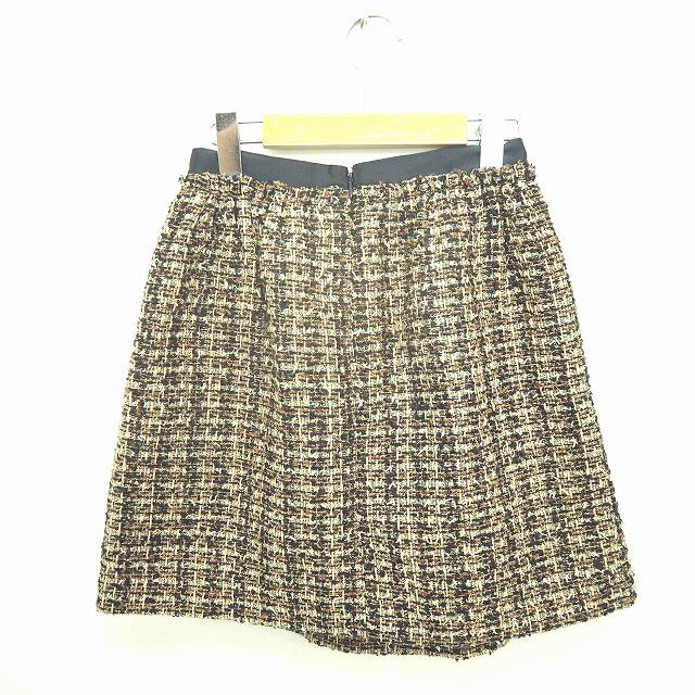 【中古】ロペピクニック ROPE Picnic スカート フレア ひざ丈 総柄 バックジップ ウール混 綿 コットン 36 薄茶 黒 ベージュ ブラック /TT24 レディース 【ベクトル 古着】 201125 ブランド古着ベクトルプレミアム店