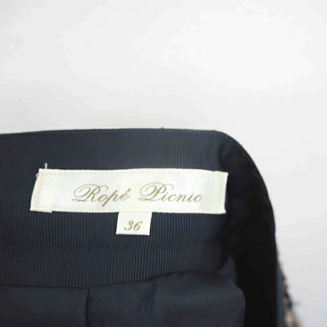 【中古】ロペピクニック ROPE Picnic スカート フレア ひざ丈 総柄 バックジップ ウール混 綿 コットン 36 薄茶 黒 ベージュ ブラック /TT24 レディース 【ベクトル 古着】 201125 ブランド古着ベクトルプレミアム店