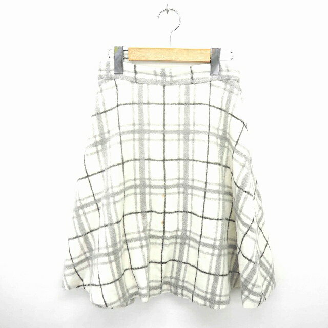 【中古】ロペピクニック ROPE Picnic スカート フレア ひざ丈 チェック ウール混 バックジップ 36 アイボリー グレー 白 灰 /TT2 レディース 【ベクトル 古着】 201119 ブランド古着ベクトルプレミアム店