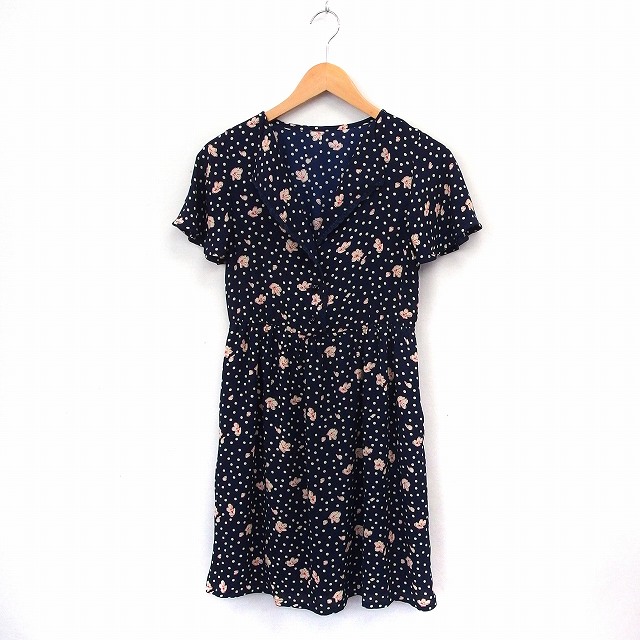 【中古】グローブ grove ワンピース ブラウス ドット 半袖 膝丈 Vネック M ネイビー /ST44 レディース 【ベクトル 古着】 201203 ブランド古着ベクトルプレミアム店