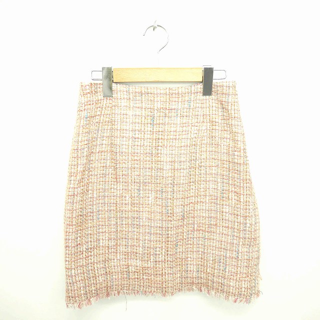 【中古】アナイ ANAYI スカート タイト ニット ひざ丈 フリンジ サイドジップ ウール混 36 ピンク ベージュ 茶 /TT44 レディース 【ベクトル 古着】 210111 ブランド古着ベクトルプレミアム店