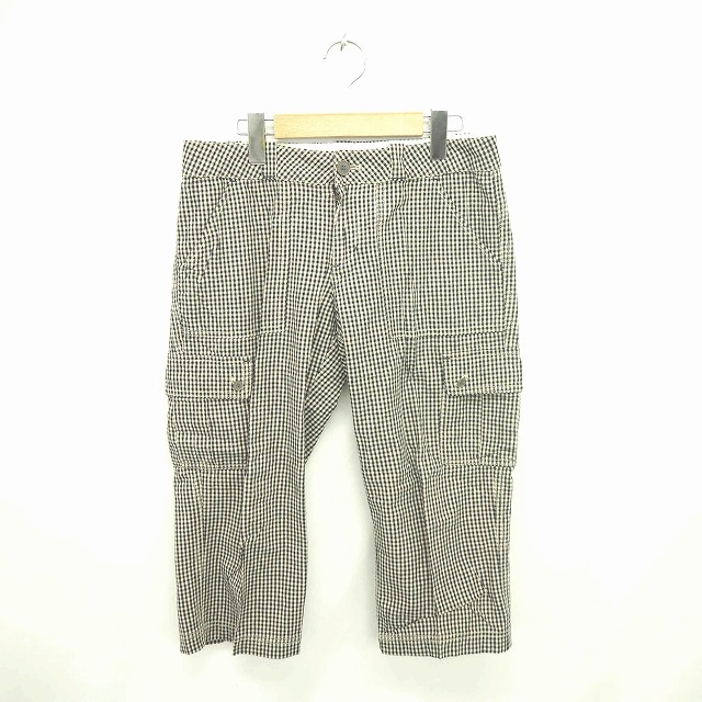 【中古】ハニーサックルローズ Honeysuckle Rose パンツ カーゴ クロップド チェック ジップフライ M 綿 コットン 薄茶 黒 ベージュ ブラック /TT41 レディース 【ベクトル 古着】 210111 ブランド古着ベクトルプレミアム店