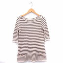 【中古】ビアンカズクローゼット Bianca's closet チュニック ニット ボーダー ボートネック 七分袖 ウール混 カシミヤ混 ベージュ ブラウン 茶...