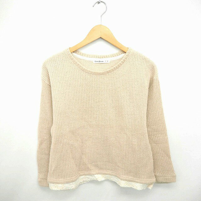 キューティーブロンド Cutie Blonde ニット セーター 丸首 レース 長袖 M ベージュ 薄茶 /TT16 レディース  201216 ブランド古着ベクトルプレミアム店