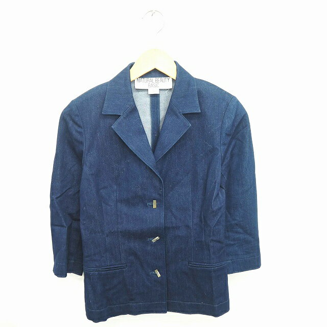【中古】ナチュラルビューティーベーシック NATURAL BEAUTY BASIC ジャケット アウター テーラード デニム 無地 シンプル 七分袖 M 紺 インディゴ /TT3 レディース 【ベクトル 古着】 210129 ブランド古着ベクトルプレミアム店