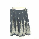【中古】ペイトンプレイス PEYTON PLACE スカート フレア ひざ丈 総柄 サイドジップ 薄手 M 紺 薄茶 ネイビー ベージュ /TT29 レディース...