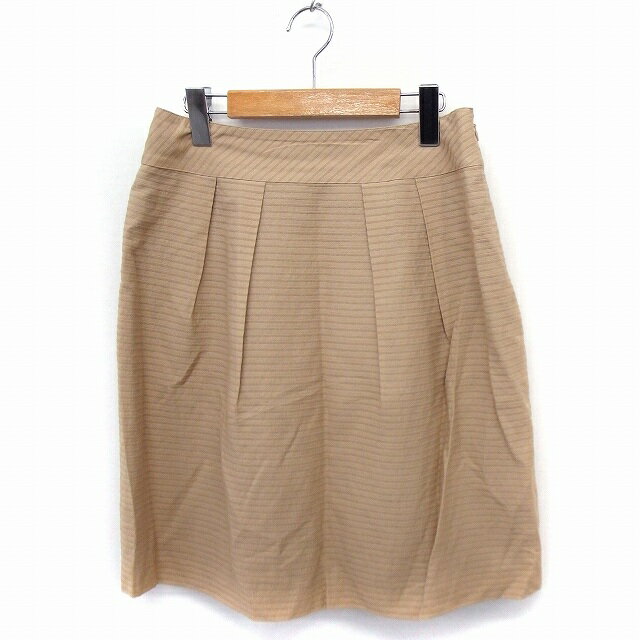 【中古】リフレクト Reflect スカート ボーダー タック ひざ丈 リネン混 11 キャメル 茶 /FT19 レディース 【ベクトル 古着】 210213 ..